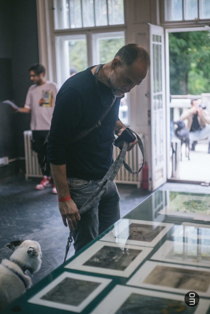 Adrian Buda, Tania Șimonca - Spectre, installation, table, glass, cyanotype, monotype, 199 x 60 x 65 cm